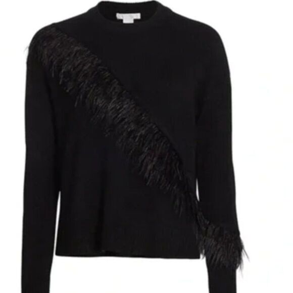 Design History Feather Trim Crew Sweater in Black Size M - Picture 1 of 1
